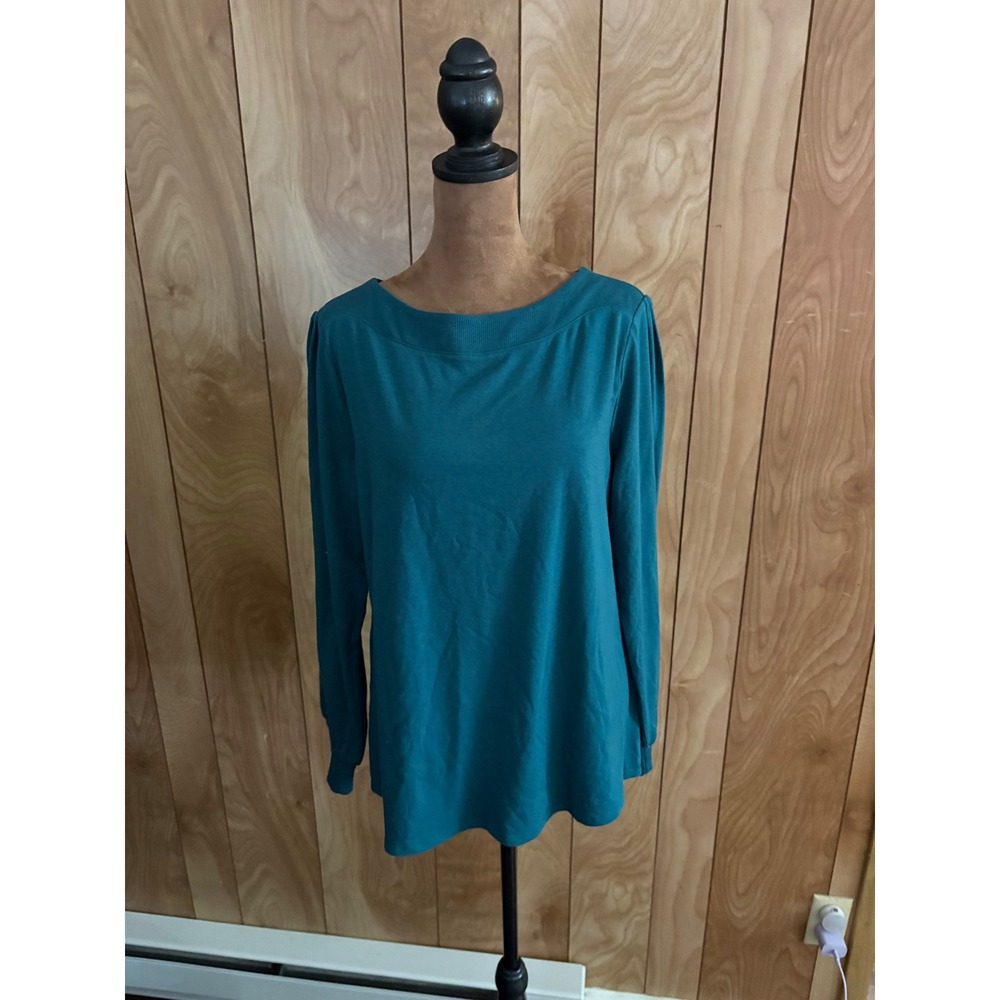 Croft & Barrow Womens Teal Blue Ribbed‎ Boat Neck Long Sleeve Top Size M NEW